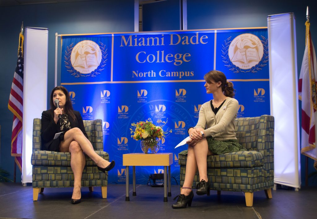 Stephanie Stoilofff and Bracey Ann Douglas speaking to students about their professions.