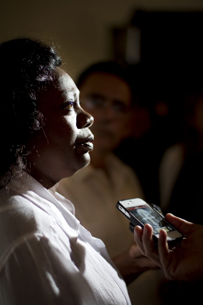 Berta Soler being interviewed.