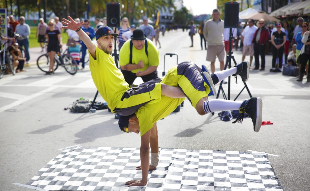 Break dancers performing.