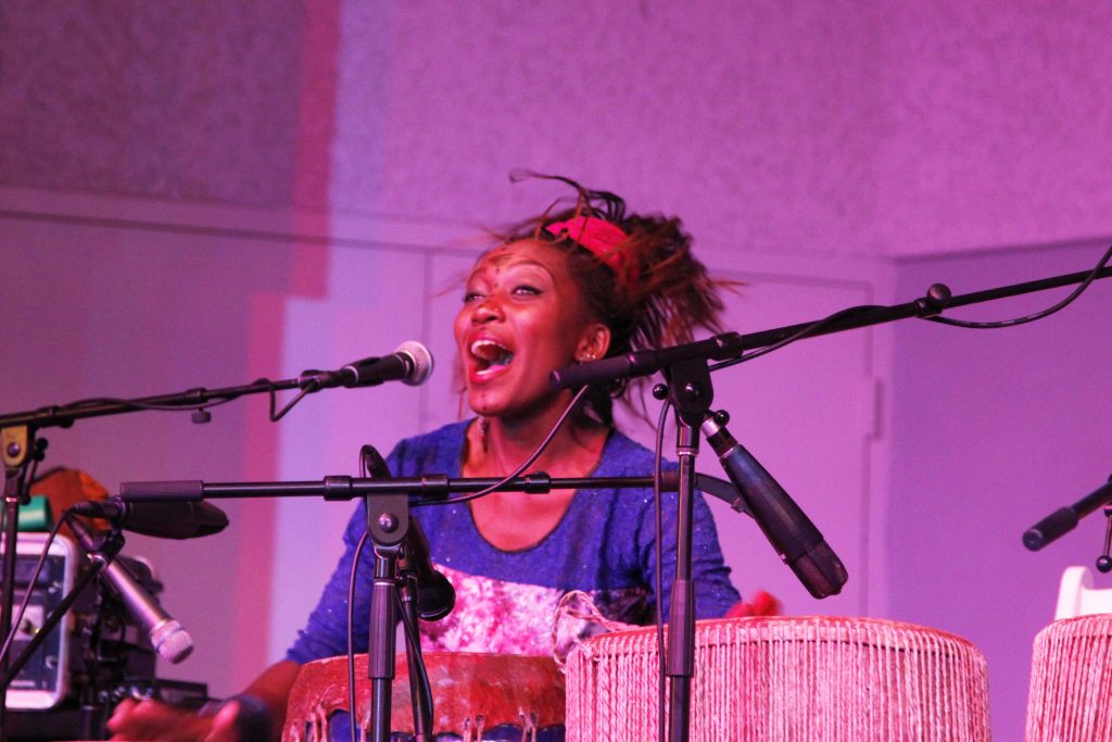 Singer performing with her band.