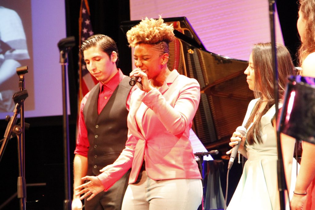 MDC Jazz singing student performing at Wolfson Campus.