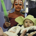 Two children dressed as Ahsoka Tano and Yoda from Start Wars.