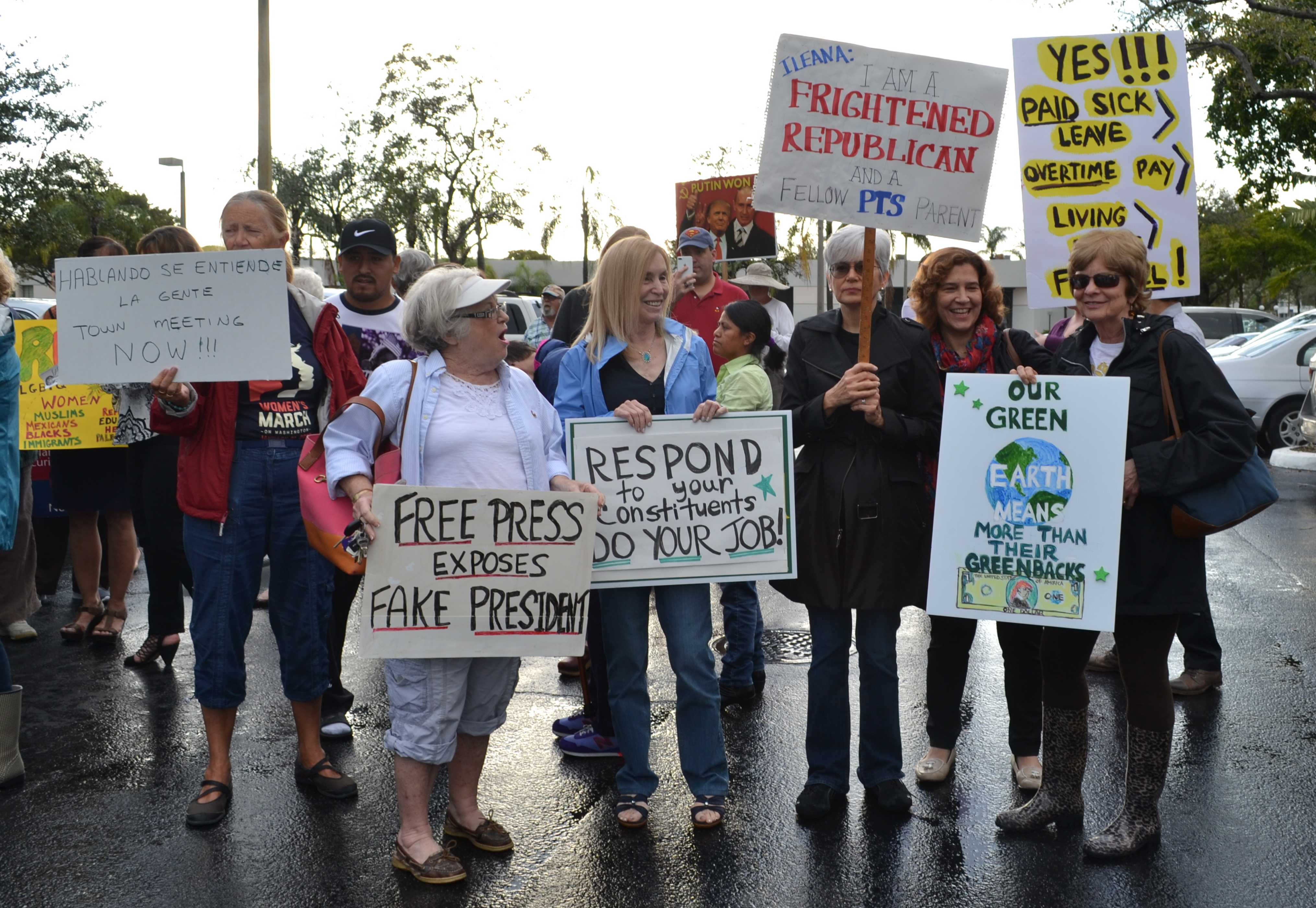 Protesters outside Congresswoman Ileana Ros-Leihtenen's office. Town halls