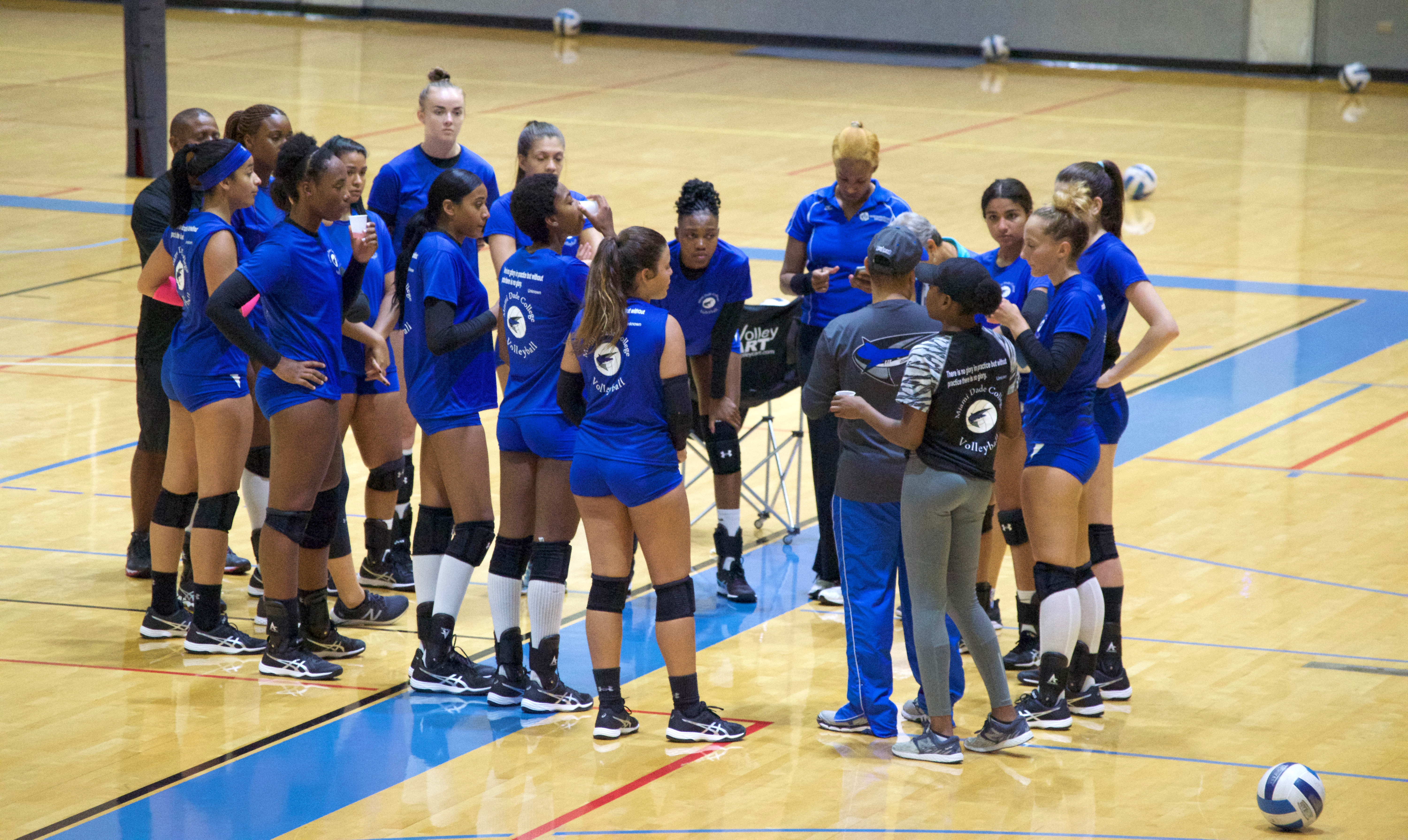 The volleyball team on the court.