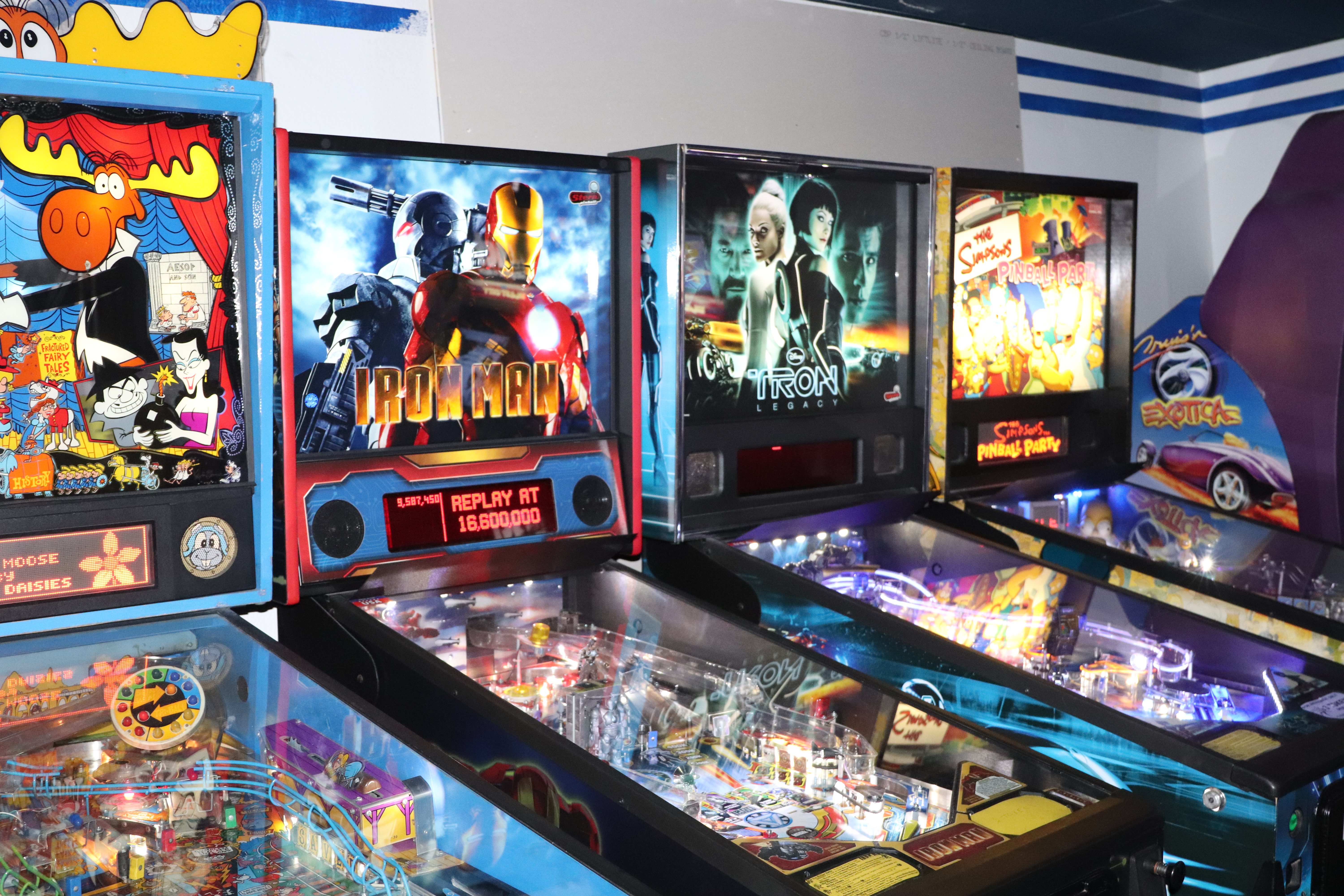 Pinball games at arcades.