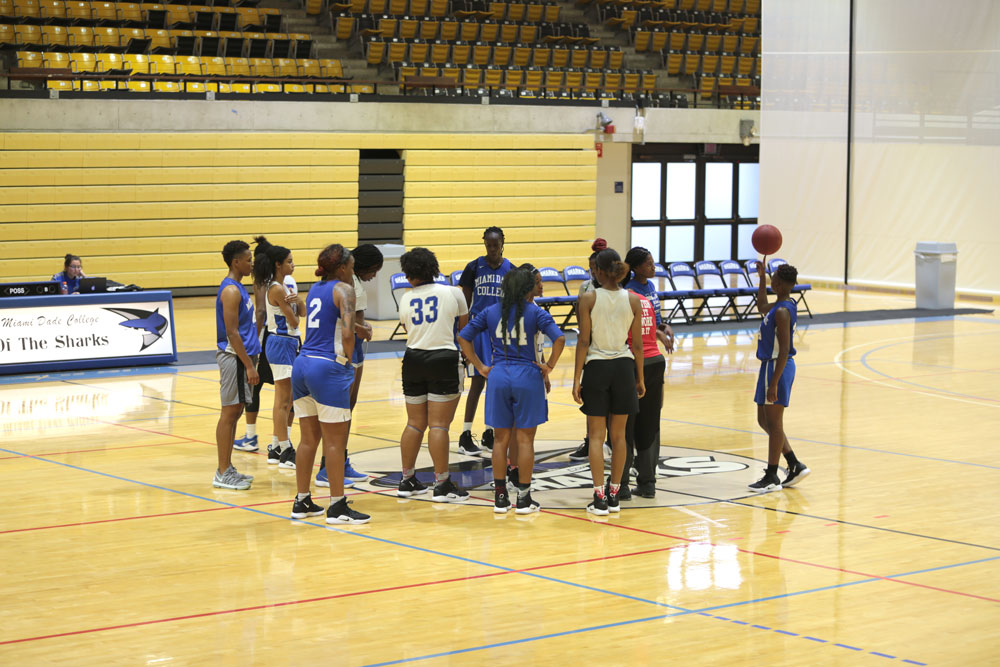Lady Sharks basketball team during practice.
