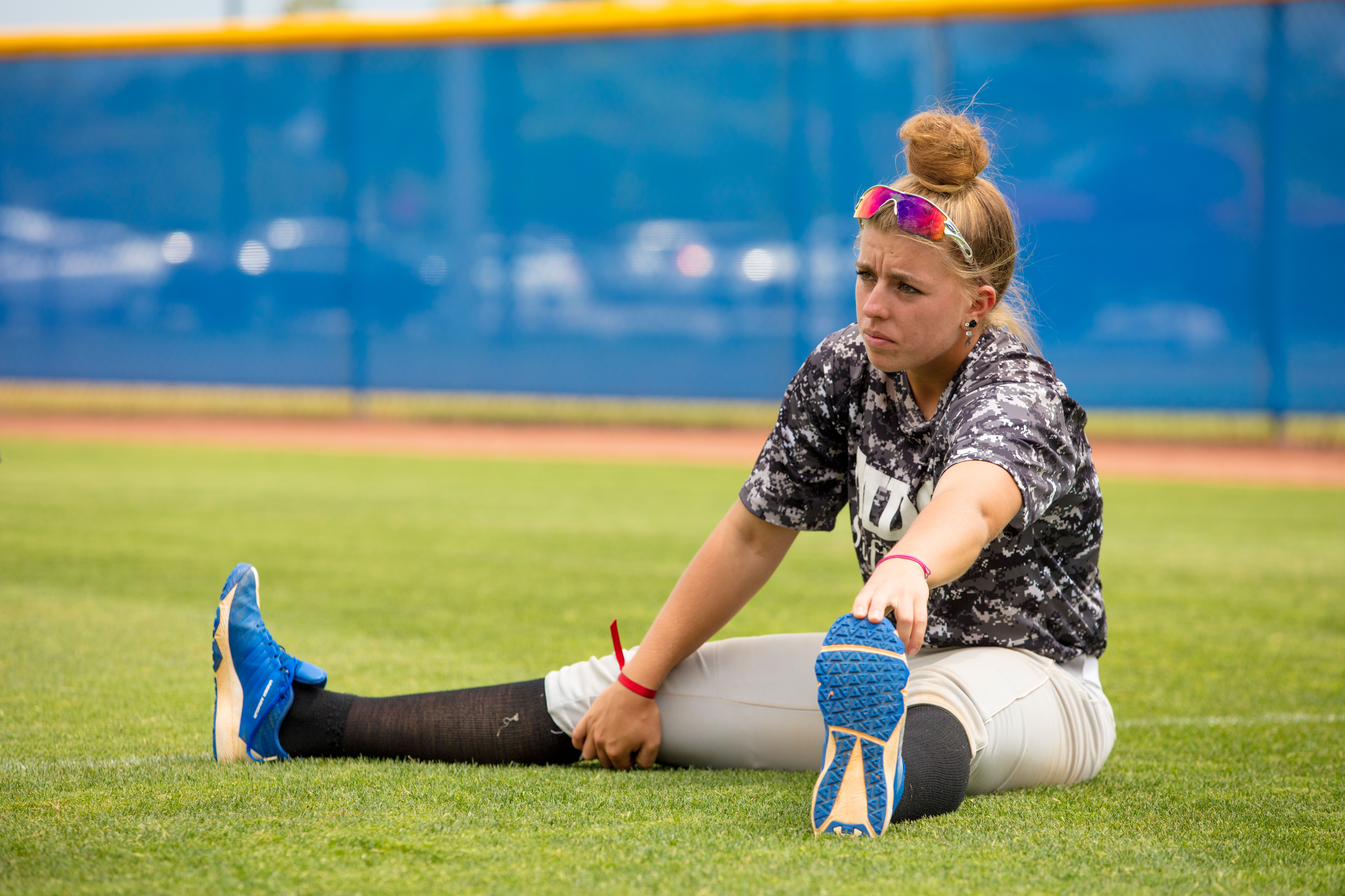 Melissa Mayeux stretching.
