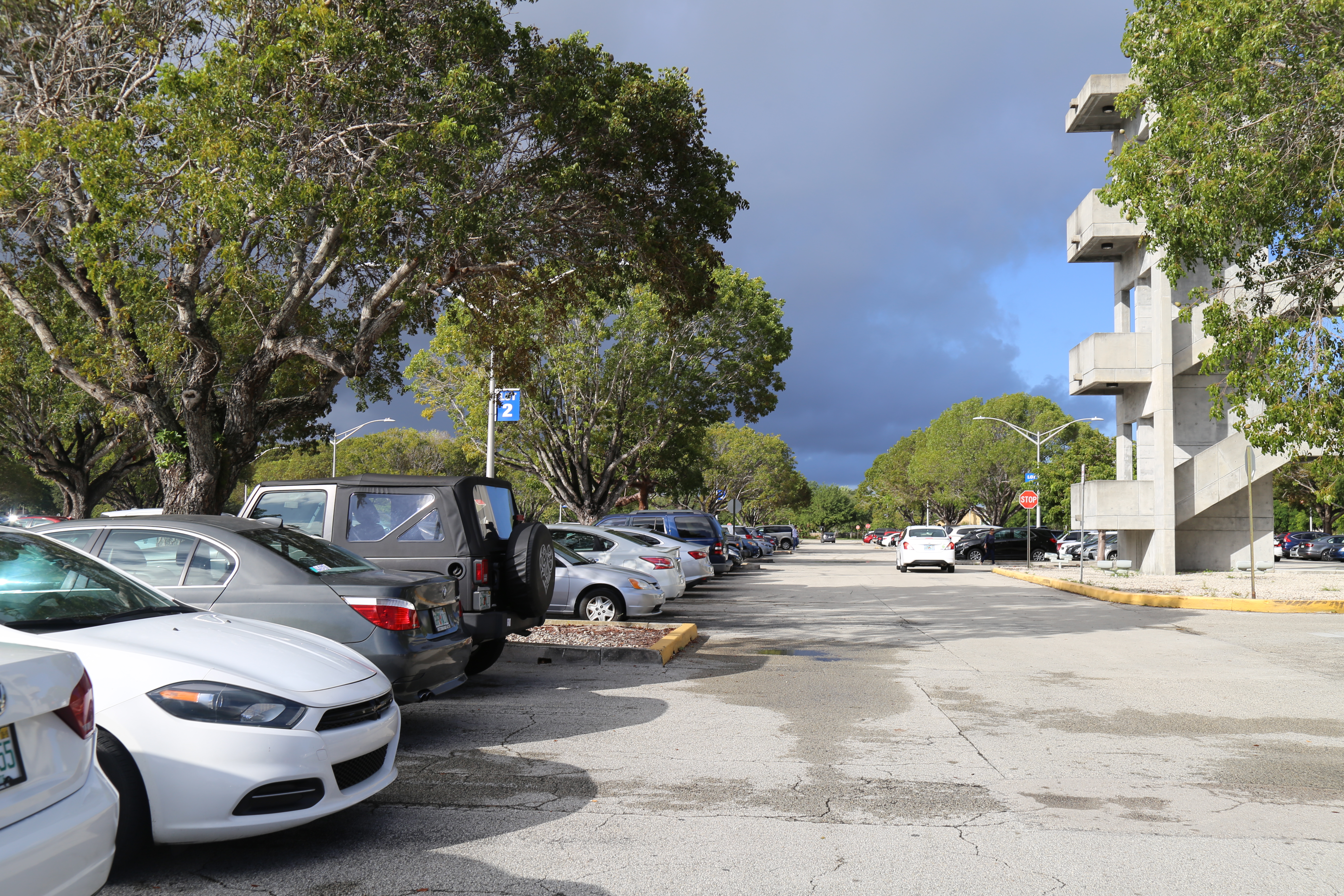 A view of the parking lot.
