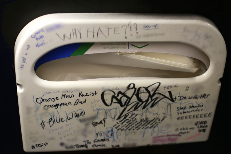 Graffiti in the men's bathroom.