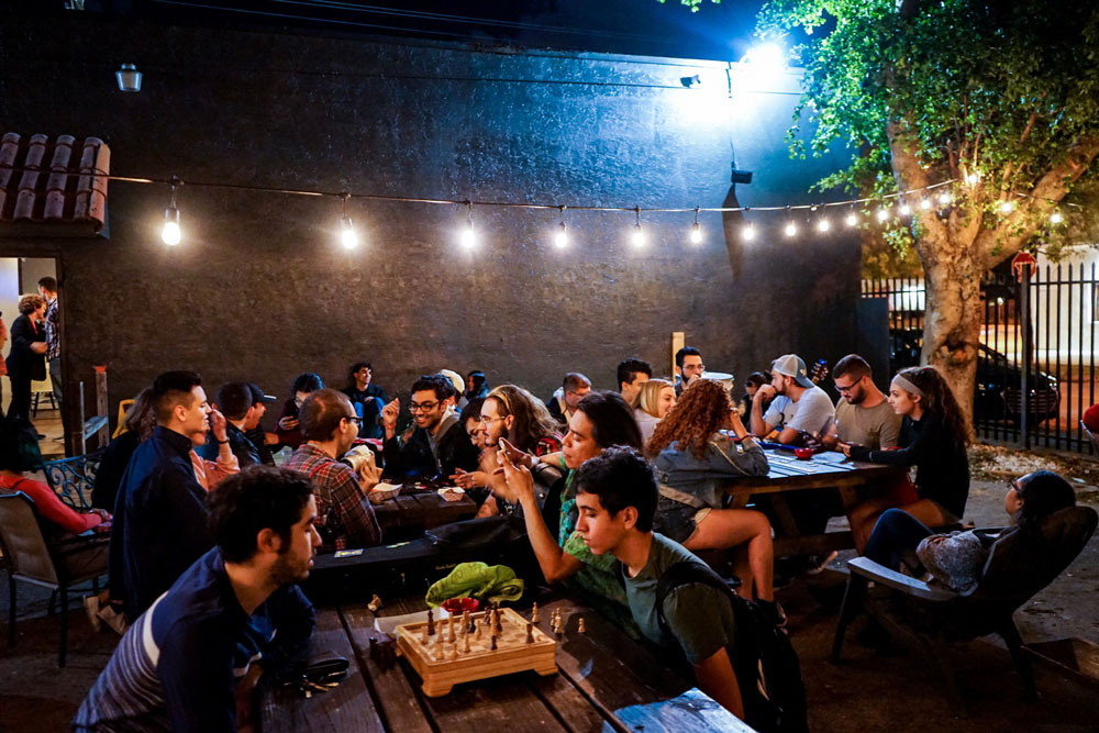 Customers inside Roots.