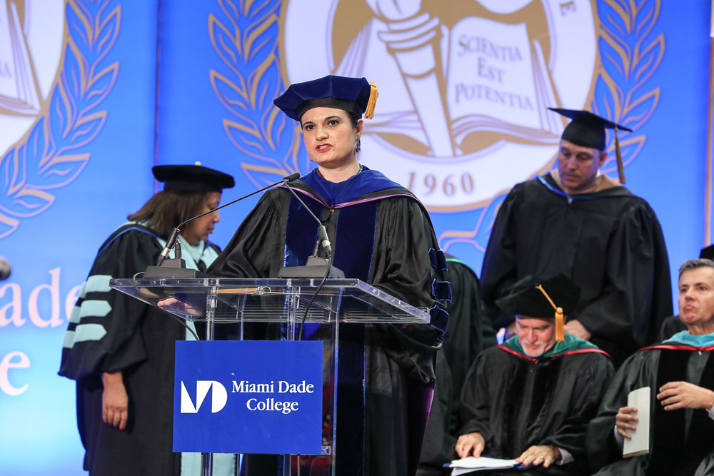 Lenore Rodicio speaking at Convocation.