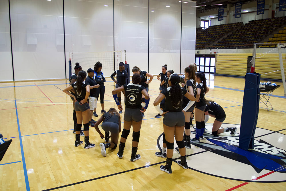 Lady Sharks volleyball team during practice.