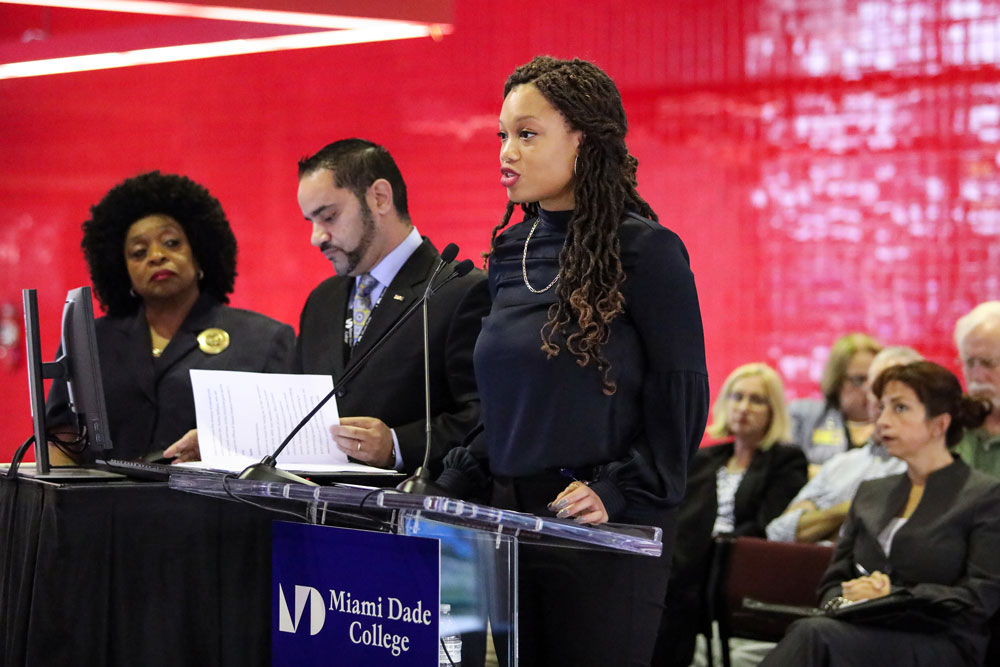 Joy Ruff speaking to Board of Trustees about sexual violence prevention.