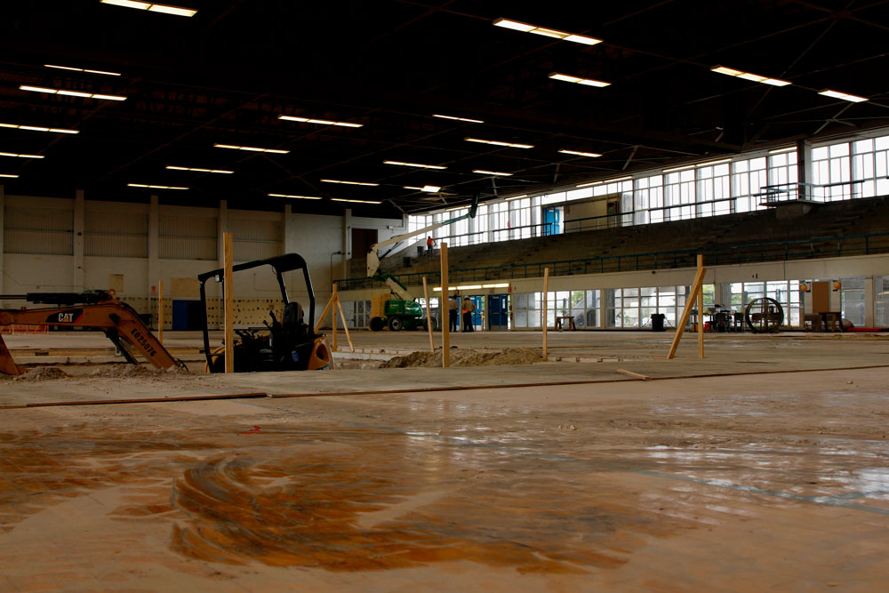 Inside the former basketball gym.