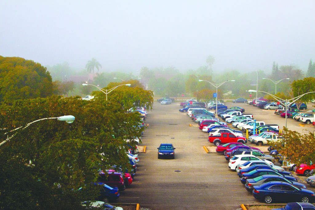 MDC Kendall Campus covered in thick fog.