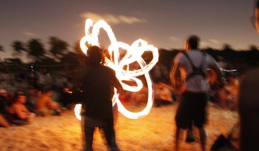 People performing in the Full Moon Drum Circle.