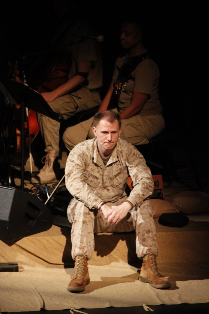 Actor and former Marine acting as a veteran at Wolfson Campus.