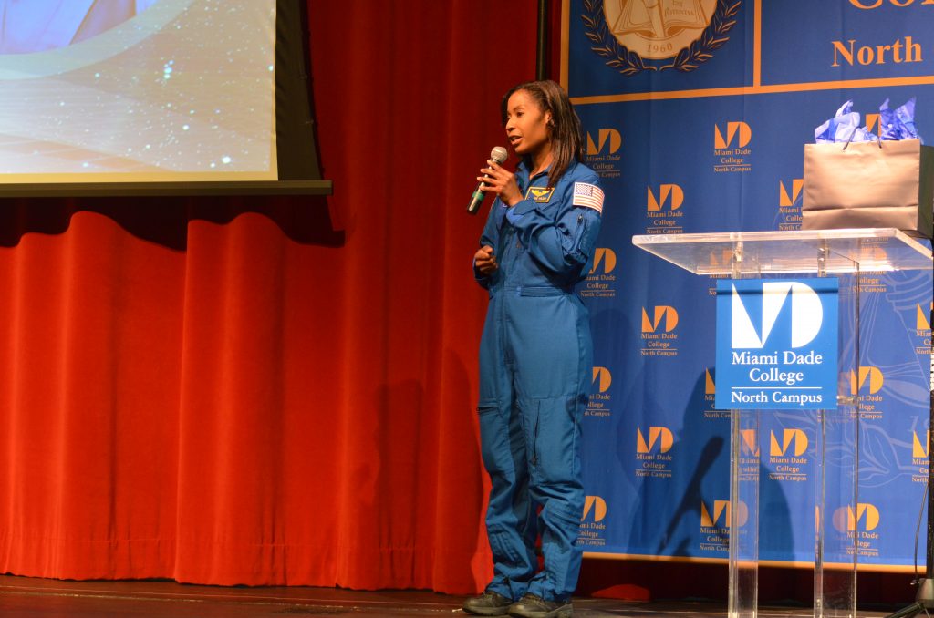 NASA astronaut and engineer Stephanie Wilson speaks to students at North Campus.