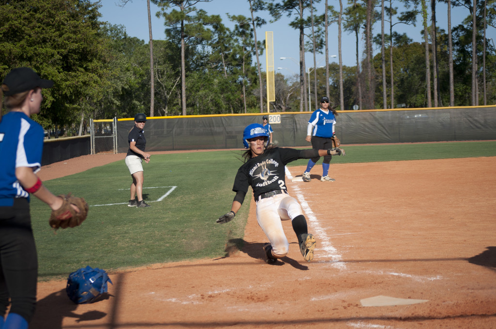 MDC's Lady Sharks softball team during a game.