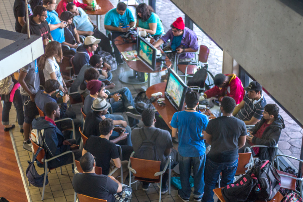 Gaming students playing video games at the cafeteria at North Campus.