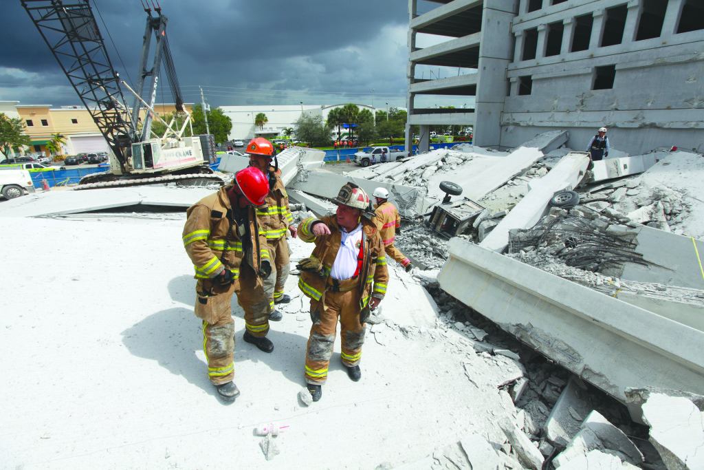 Firefighters coordinating rescue efforts.