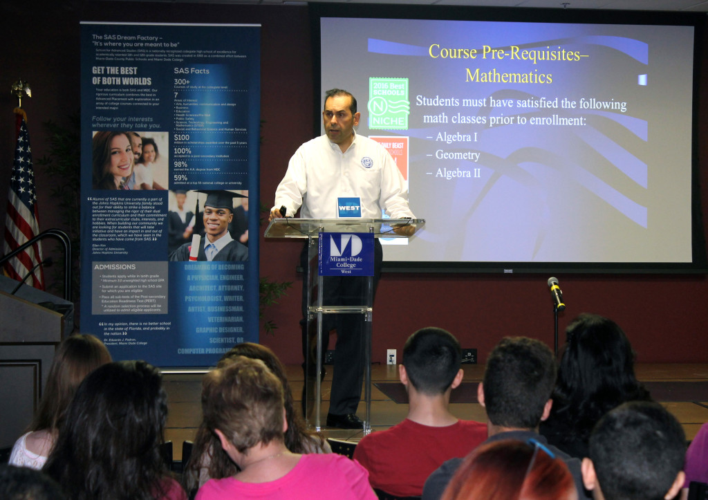 School for Advanced Studies principal Omar Monteagudo giving speech at the open house.