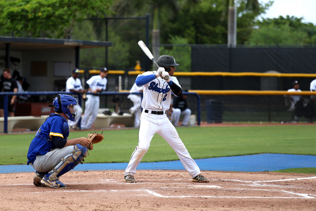 Infielder Santiago Espinal at bat.