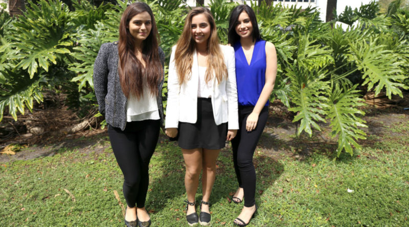 Journalism students Maria Vizcaino, Nicolette Perdomo and Daniela Molina.