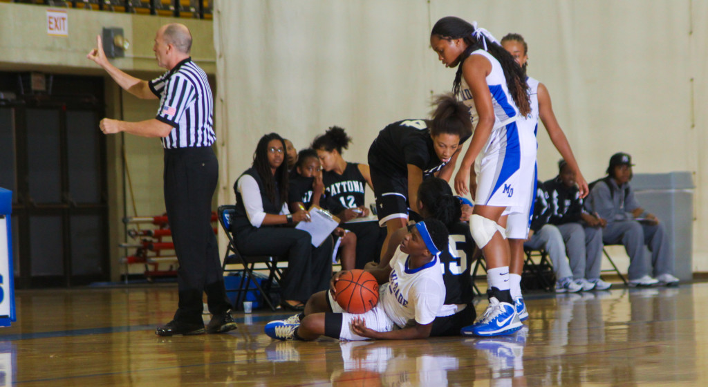 The Lady Sharks basketball team playing against Daytona State College.