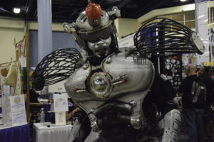 A cosplayer dressed as Strobo from The Killer Robots! Crash and Burn.