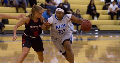 Kevona Gay driving the ball towards the basket. Lady Sharks