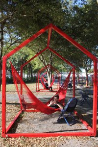 Students on the newly installed hammocks.