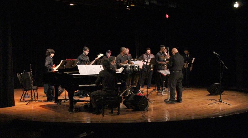 A salsa ensemble performing at Kendall Campus.