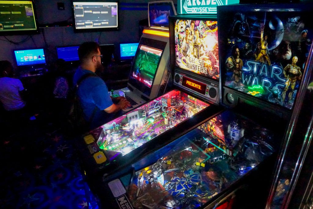 Arcade games colorfully lighted up.