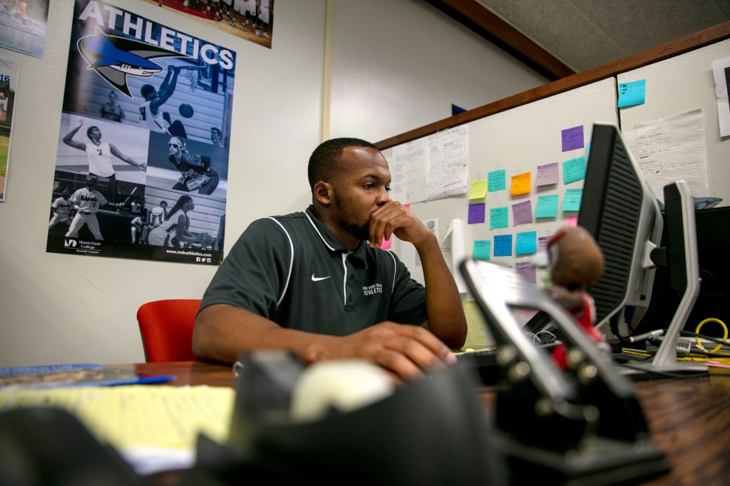 Shaheem Sutherland at his desk.