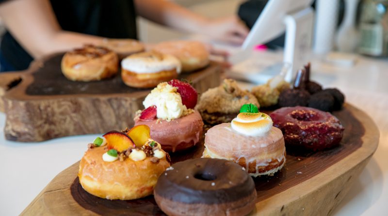 A display of delicious doughnuts at The Salty Donut.