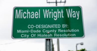 The new street sign with Michael Wright's name on it.