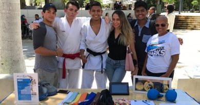 Members of the karate club posing for a picture at the Wolfson Campus.
