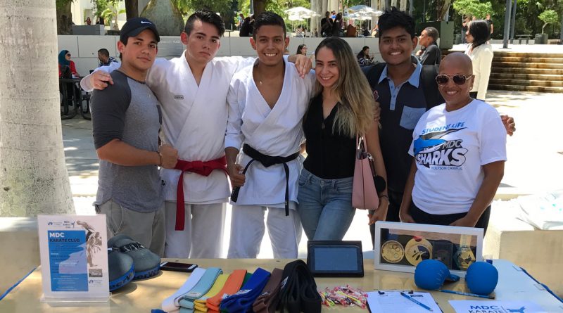 Members of the karate club posing for a picture at the Wolfson Campus.