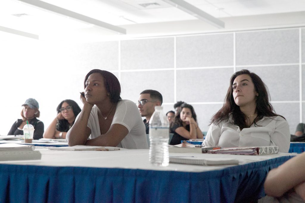 Students in a class lecture.