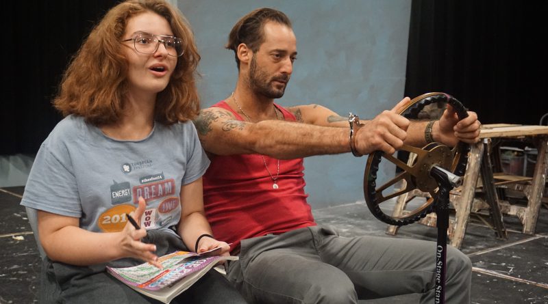 Actors Kristen Hoffman and Enrique Galán during rehearsal.
