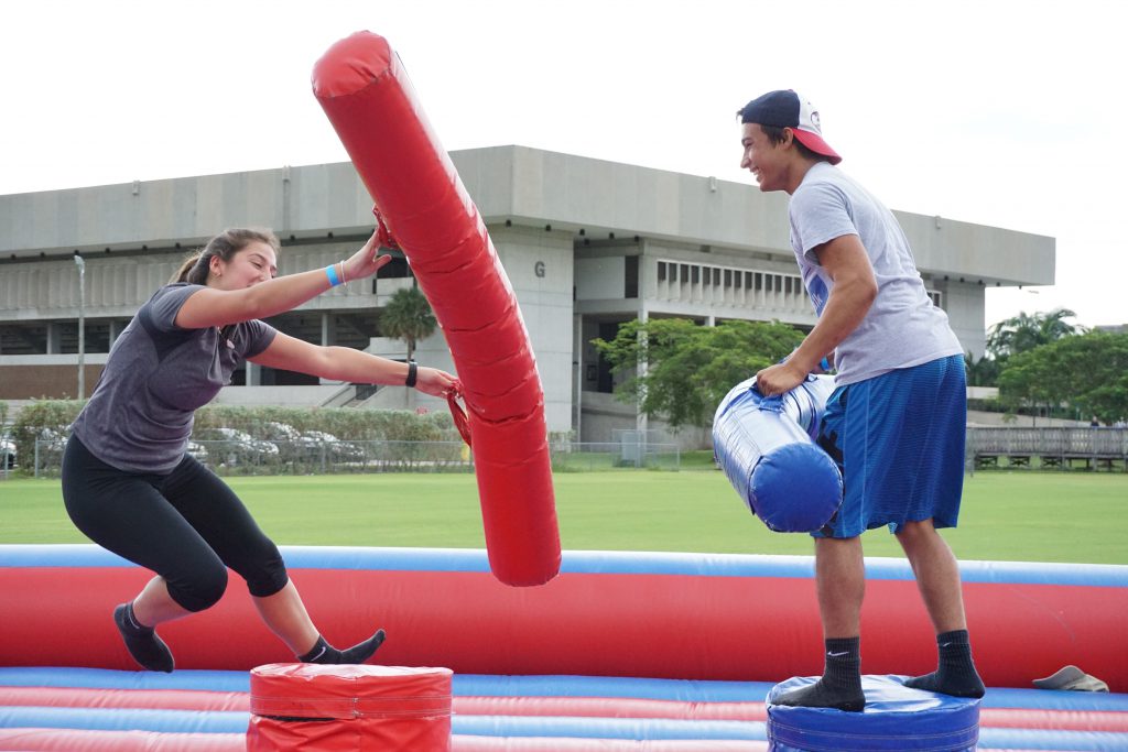 Two students sparring at Shark Fest.