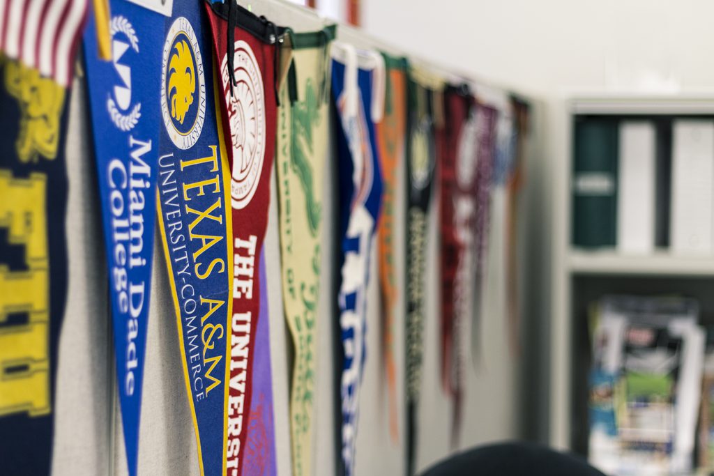 Flags hanging in the TRIO room.