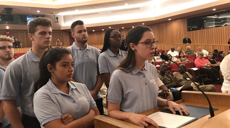 MDC Students speaking to Miami-Dade County Commission on early voting sites.
