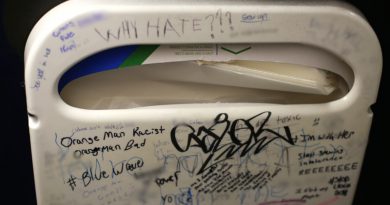 Graffiti in the men's bathroom.