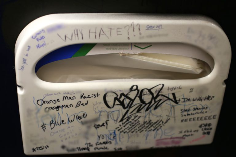 Graffiti in the men's bathroom.