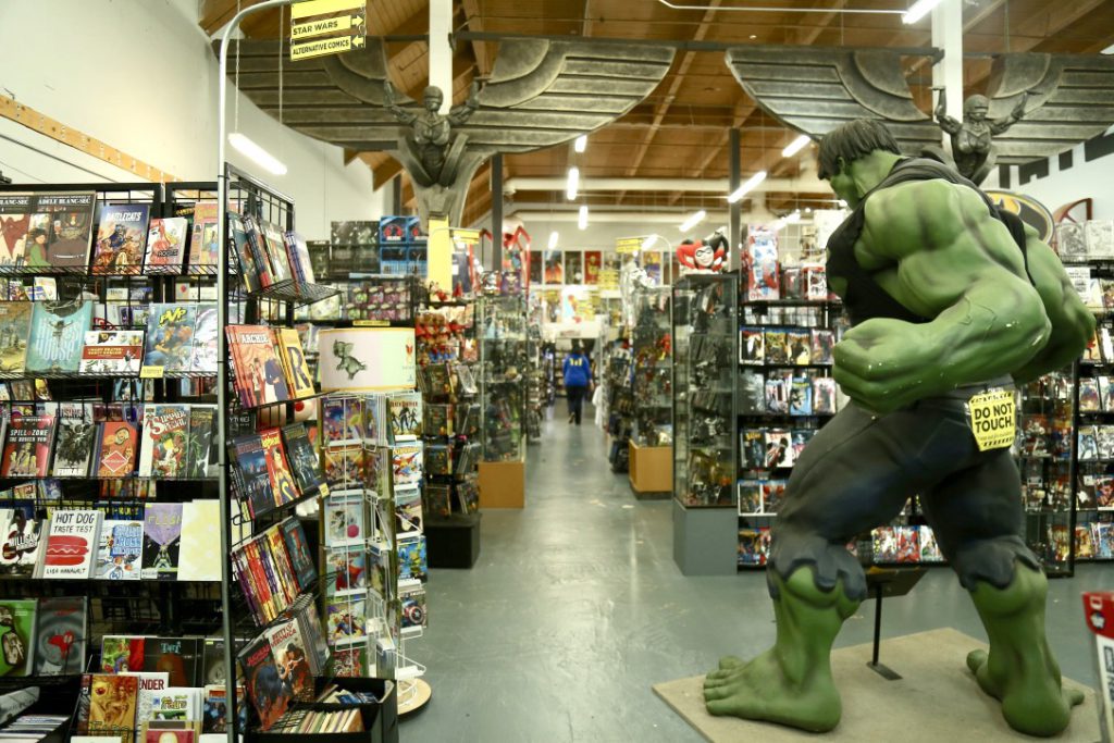 Inside Tate's Comics store.