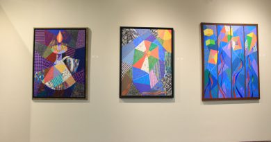 Photo of several artworks by Fred Thomas.