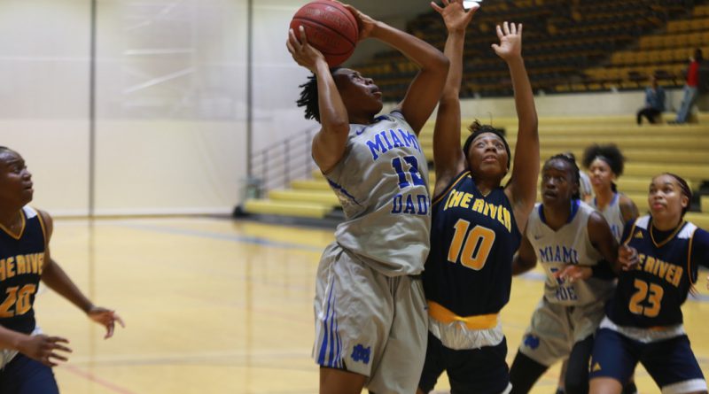 Daliyah Brown trying to score a basketball.