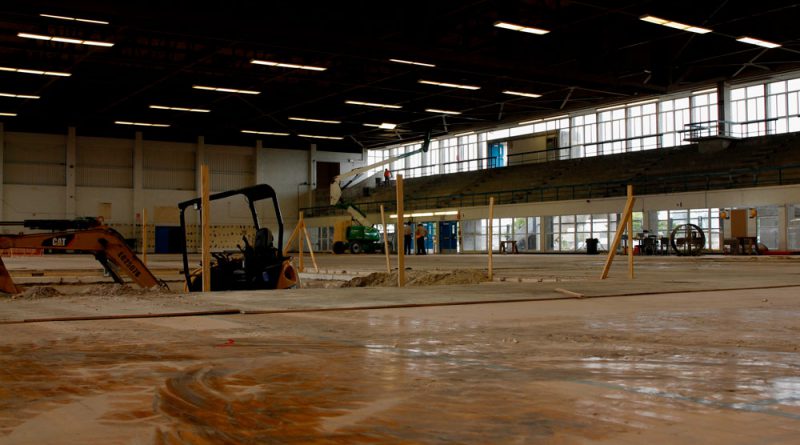 Inside the former basketball gym.